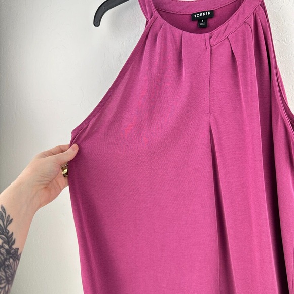 Torrid Top Womens Blouse 1 Plus Pink Halter Neck Sleeveless Pullover Oversized - Picture 3 of 8